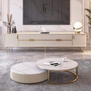 Round Modern Stone Top Nesting Coffee Table with 1 Drawer-Richsoul-Coffee Tables,Furniture,Living Room Furniture